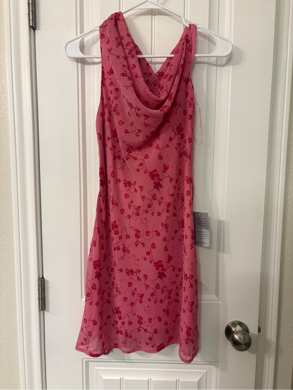 Lush Pink Floral Cowl Neck Mini Dress